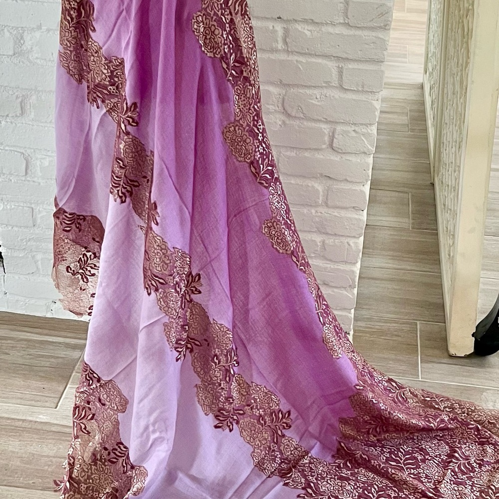 Elegant Purple and Gold Embroidered Fabric